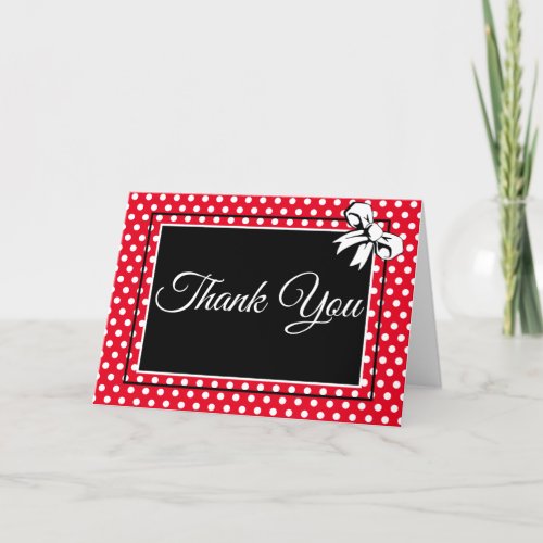 Bridal Shower Red and White Polka Dots and Bows Thank You Card