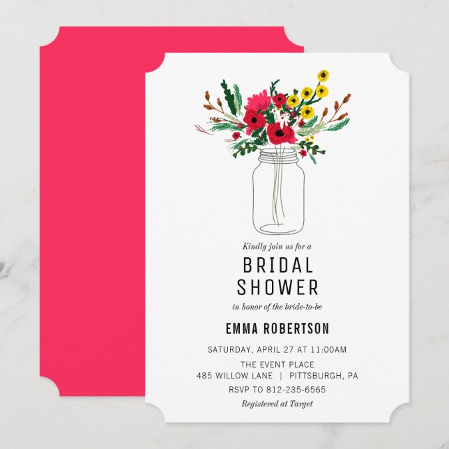 Bridal Shower Red Bouquet Shower invitation (Front/Back)