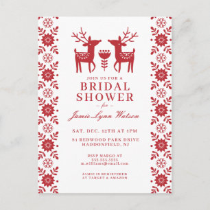 BRIDAL SHOWER   Red Reindeer Christmas Postcard