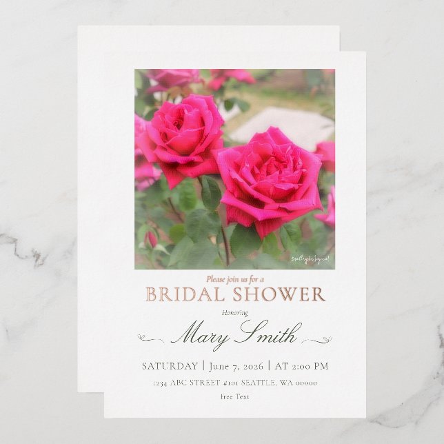 Bridal Shower (Red Rose) Foil Invitation (Front/Back)
