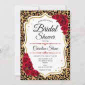 Bridal Shower - Red Roses Leopard Print Invitation (Front)