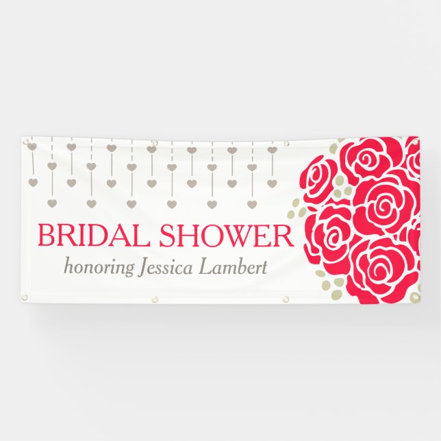 Bridal shower red roses personalized banner (Horizontal)