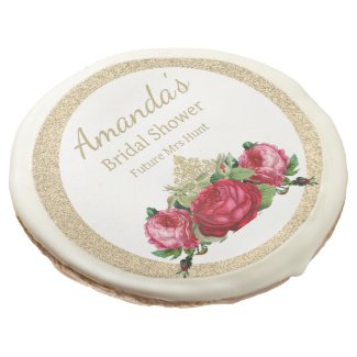 Bridal Shower Red Roses with Gold Floral 