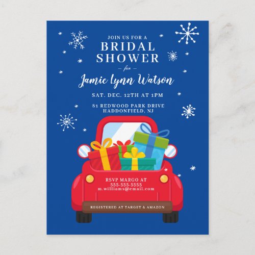 BRIDAL SHOWER  Red Truck Christmas Invitation Postcard