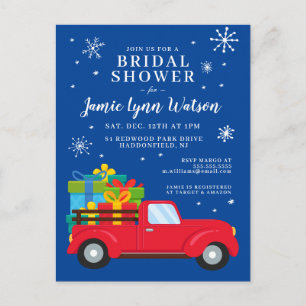 BRIDAL SHOWER Red Truck Christmas Postcard