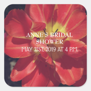 Bridal Shower red Tulip flower blossom Square Sticker
