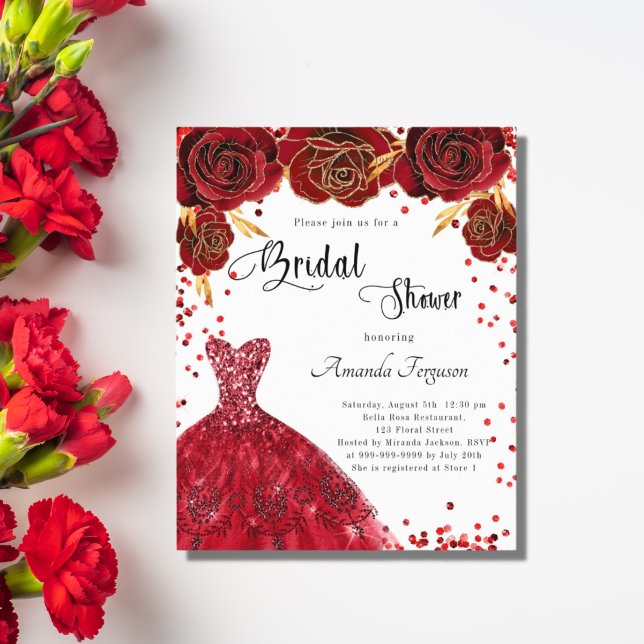 Bridal Shower red white dress budget invitation Flyer