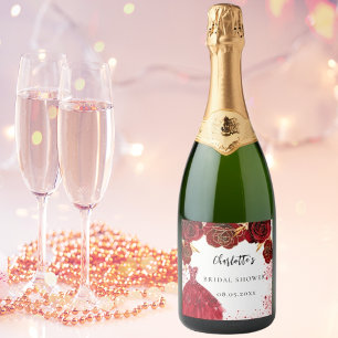 Bridal Shower red white dress flowers Sparkling Wine Label