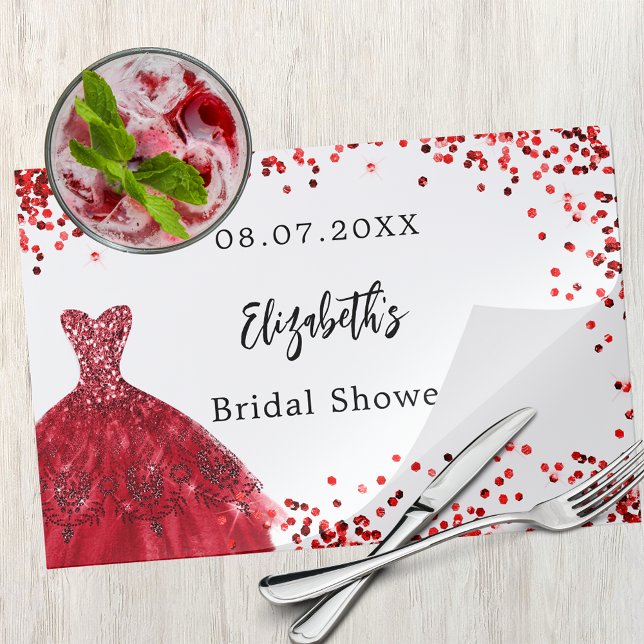 Bridal shower red white dress paper placemat (Creator Uploaded)