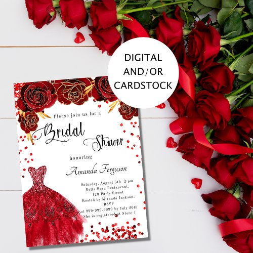 Bridal Shower red white dress roses flowers Invitation