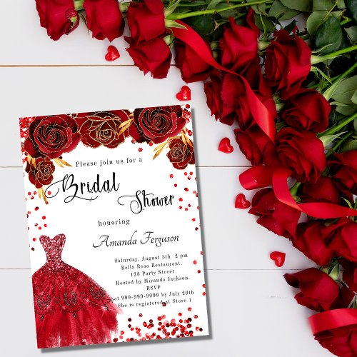 Bridal Shower red white dress roses flowers luxury Invitation
