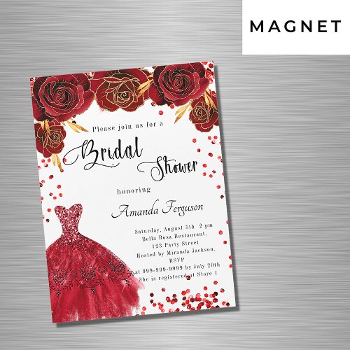 Bridal Shower red white dress roses flowers luxury Magnetic Invitation