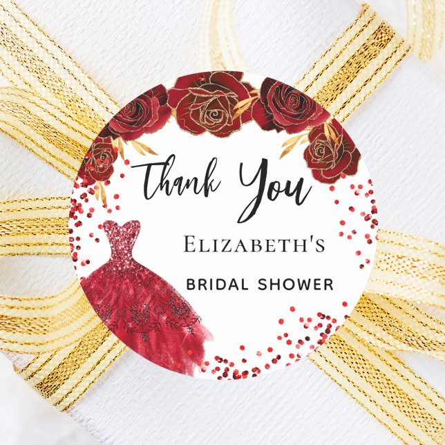 Bridal Shower red white dress Thank You Classic Round Sticker (Creator Uploaded)