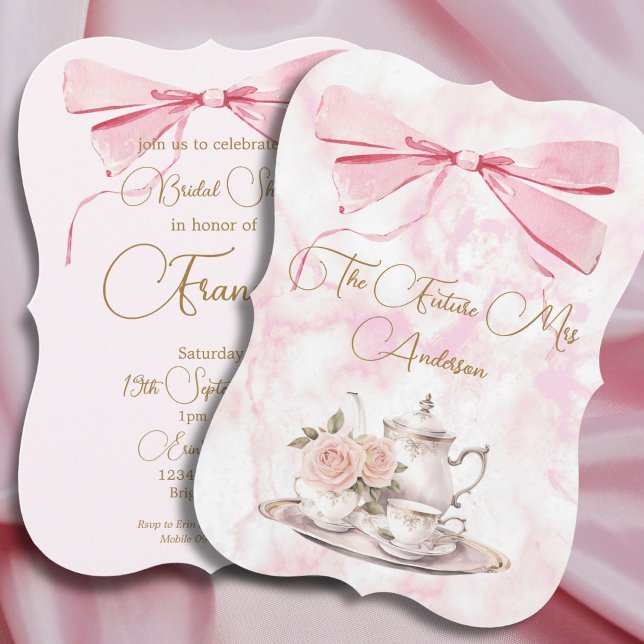 Bridal Shower Regency Party Pink Ribbon Invitation (Creator Uploaded)