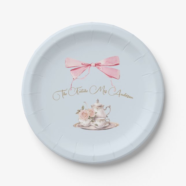 Bridal Shower Regency Tea Party Elegant Ribbon Paper Plates (Front)