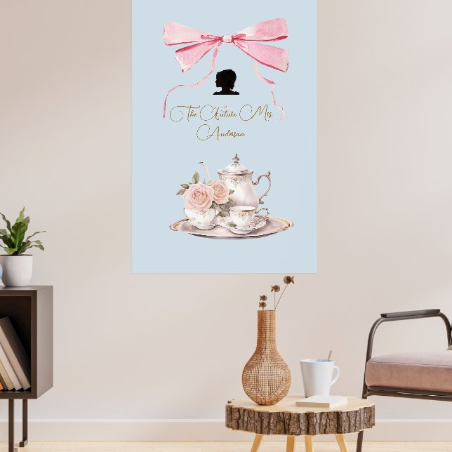 Bridal Shower Regency Tea Party Silhouette Ribbon Poster (Living Room 3)