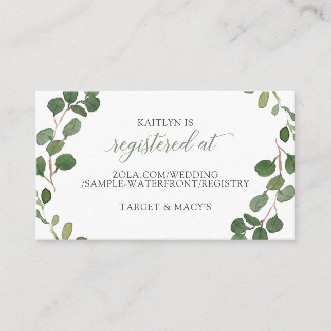 Bridal Shower Registry Cards Eucalyptus Greenery (Front)