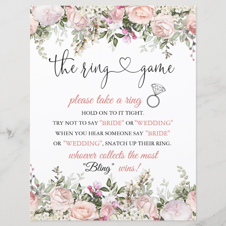 Bridal Shower Ring Game Instructions Sign Zazzle