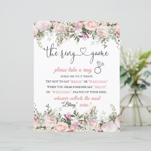 Bridal Shower Ring Game Instructions Sign Zazzle