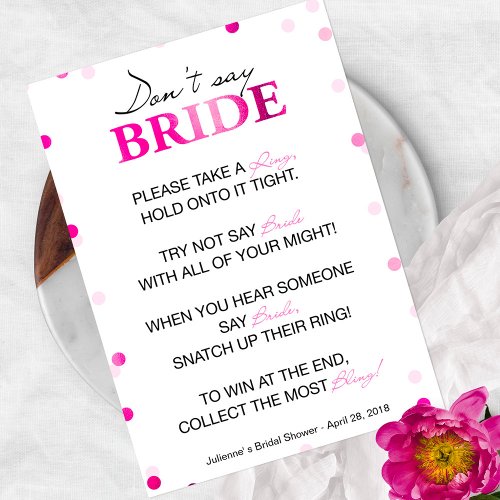 Bridal Shower Ring Game  Pink Magenta Confetti Invitation