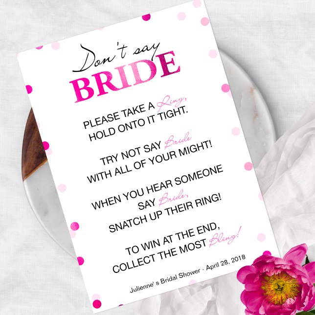 Bridal Shower Ring Game | Pink Magenta Confetti Invitation