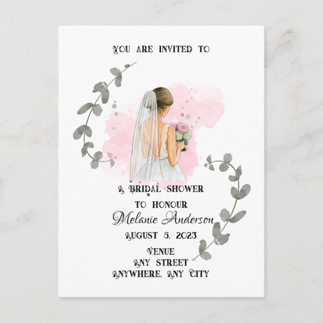 BRIDAL SHOWER, romantic bride theme  Postcard (Front)