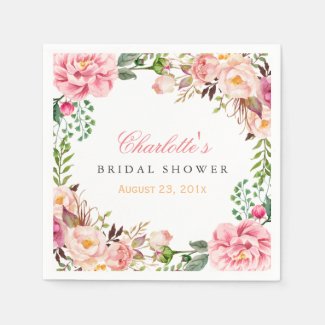 Bridal Shower Romantic Chic Floral Wreath Wrap Paper Napkin