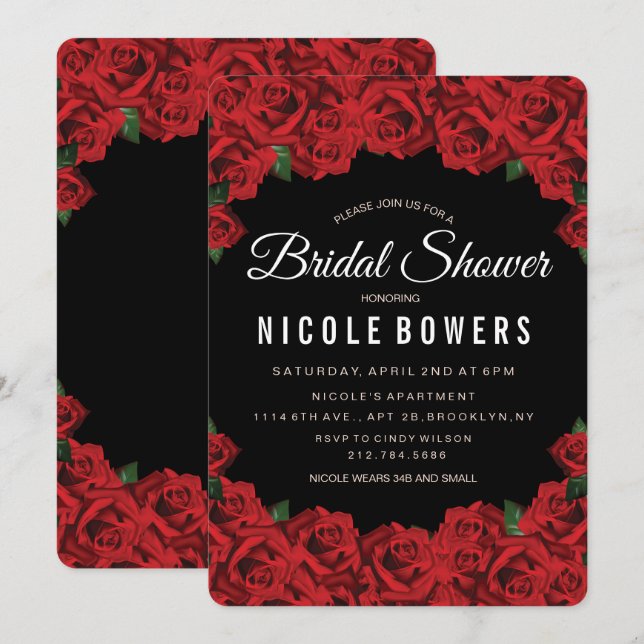 Bridal Shower Romantic Red Roses Invitation (Front/Back)