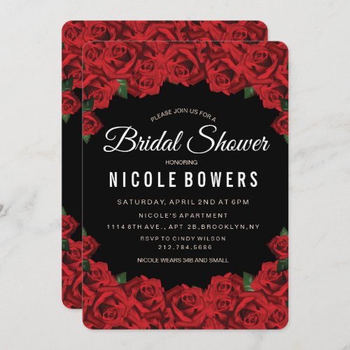 Bridal Shower Romantic Red Roses Invitation