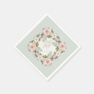 Bridal Shower Romantic Wreath Rose Floral Blossoms Paper Napkins