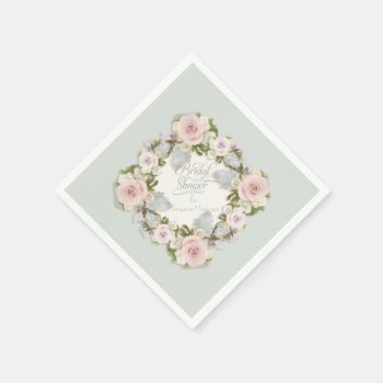 Bridal Shower Romantic Wreath Rose Floral Blossoms Paper Napkins by VintageWeddings at Zazzle