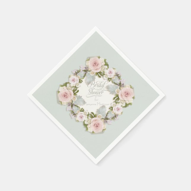 Bridal Shower Romantic Wreath Rose Floral Blossoms Paper Napkins (Corner)