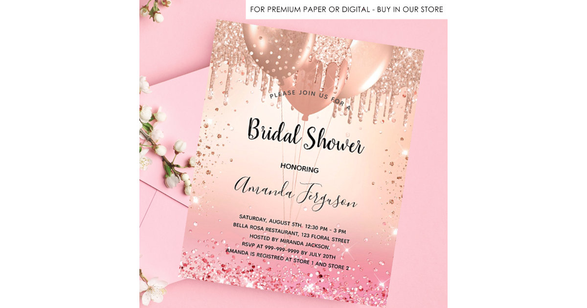 Bridal Shower rose blush glitter budget invitation Flyer | Zazzle