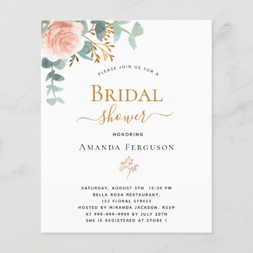 Bridal Shower rose eucalyptus budget invitation Flyer