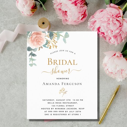 Bridal Shower rose eucalyptus budget invitation Flyer