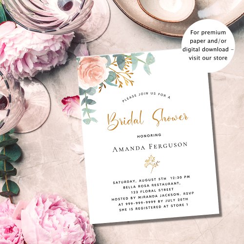 Bridal Shower rose eucalyptus budget invitation Flyer