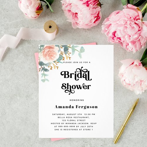 Bridal Shower rose eucalyptus budget invitation Flyer