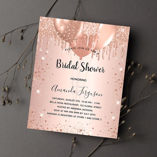 Bridal Shower rose gold balloons budget Invitation Flyer