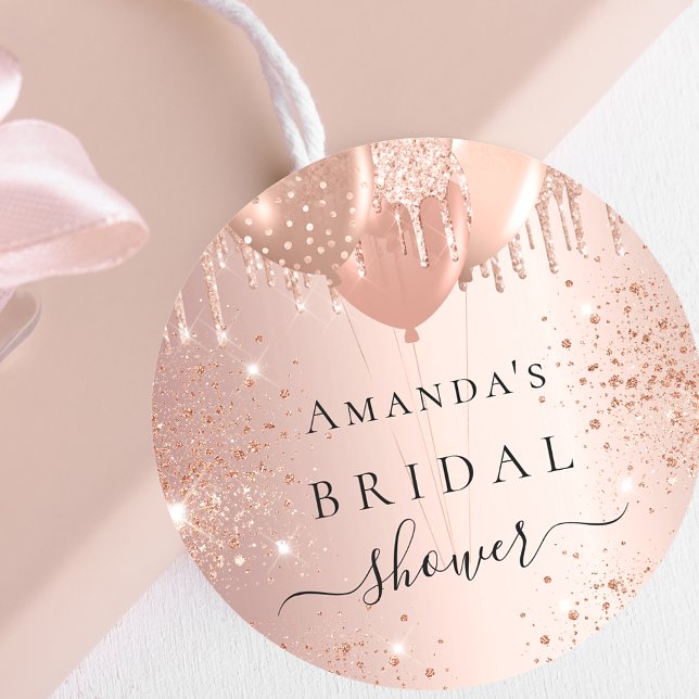 Bridal Shower rose gold balloons Classic Round Sticker (Creator Uploaded)