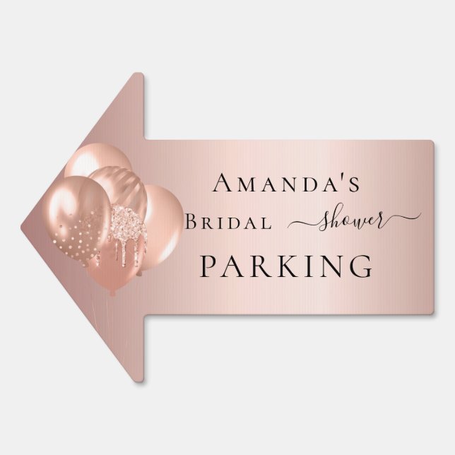 Bridal Shower rose gold balloons name arrow Sign (Front)