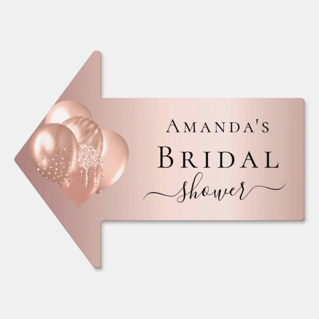 Bridal Shower rose gold balloons party arrow Sign (Front)
