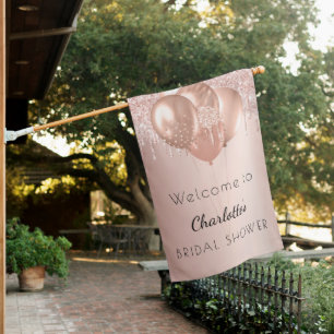 Bridal Shower rose gold blush balloons welcome House Flag