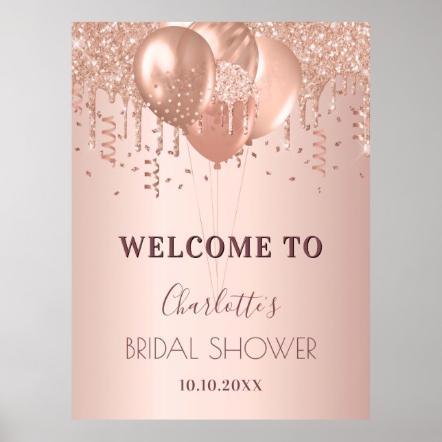 Bridal Shower rose gold blush balloons welcome  Poster (Front)