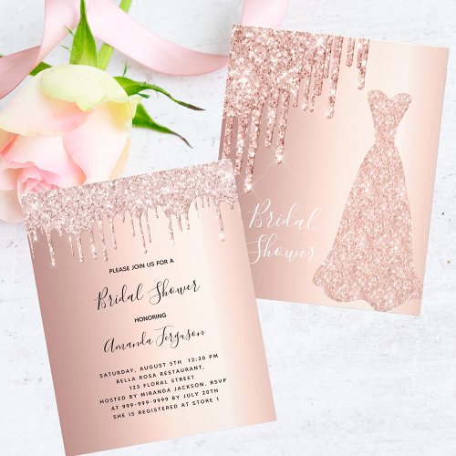 Bridal shower rose gold blush budget invitation flyer