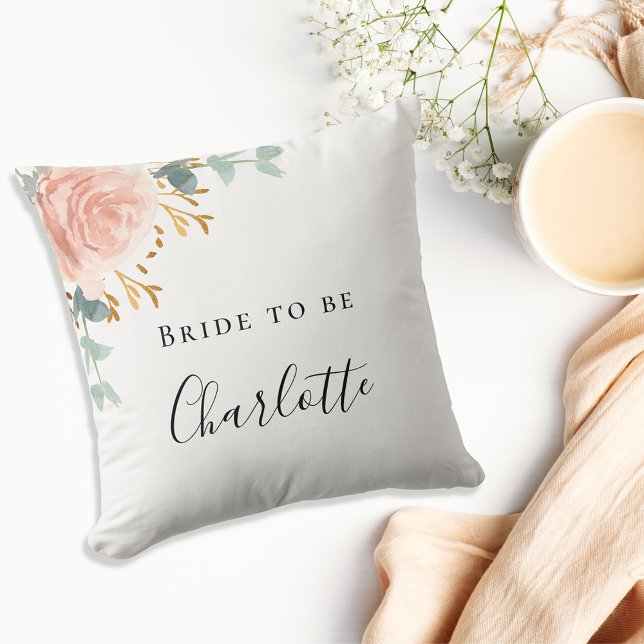 Bridal Shower rose gold blush flowers eucalyptus Throw Pillow (Creator Uploaded)