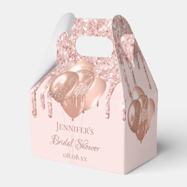 Bridal Shower rose gold blush glitter balloons Favor Boxes (Front Side)