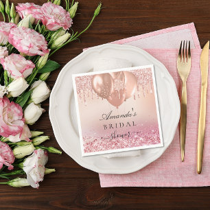 Bridal shower rose gold blush glitter name napkins