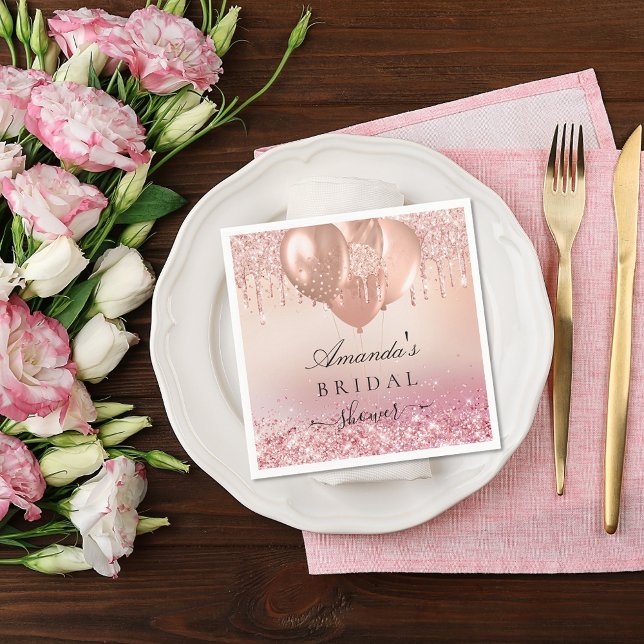 Bridal shower rose gold blush glitter name napkins (Creator Uploaded)