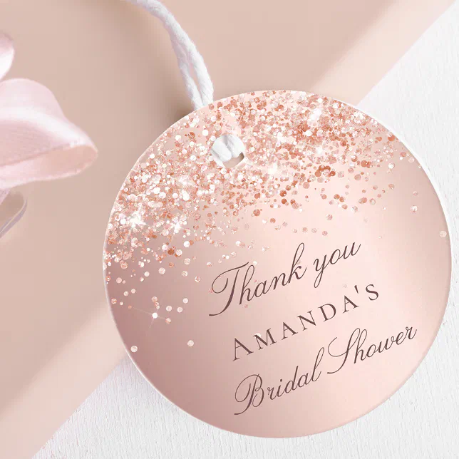 Bridal Shower rose gold blush glitter thank you Favor Tags | Zazzle