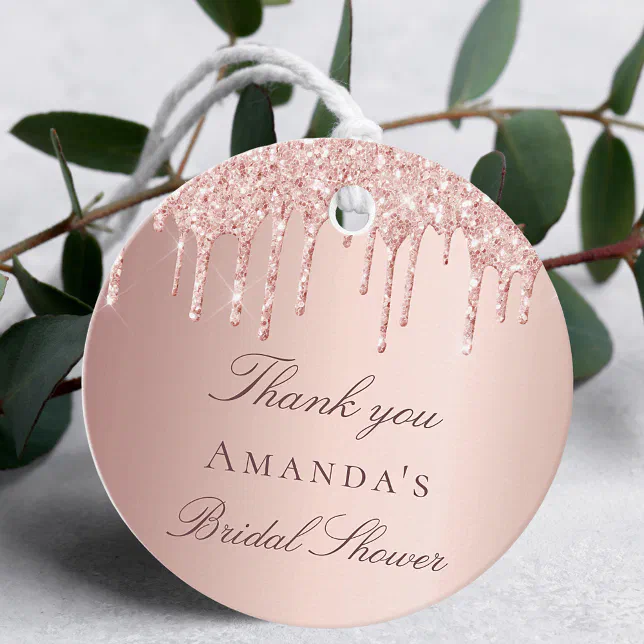 Bridal Shower rose gold blush glitter thank you Favor Tags | Zazzle